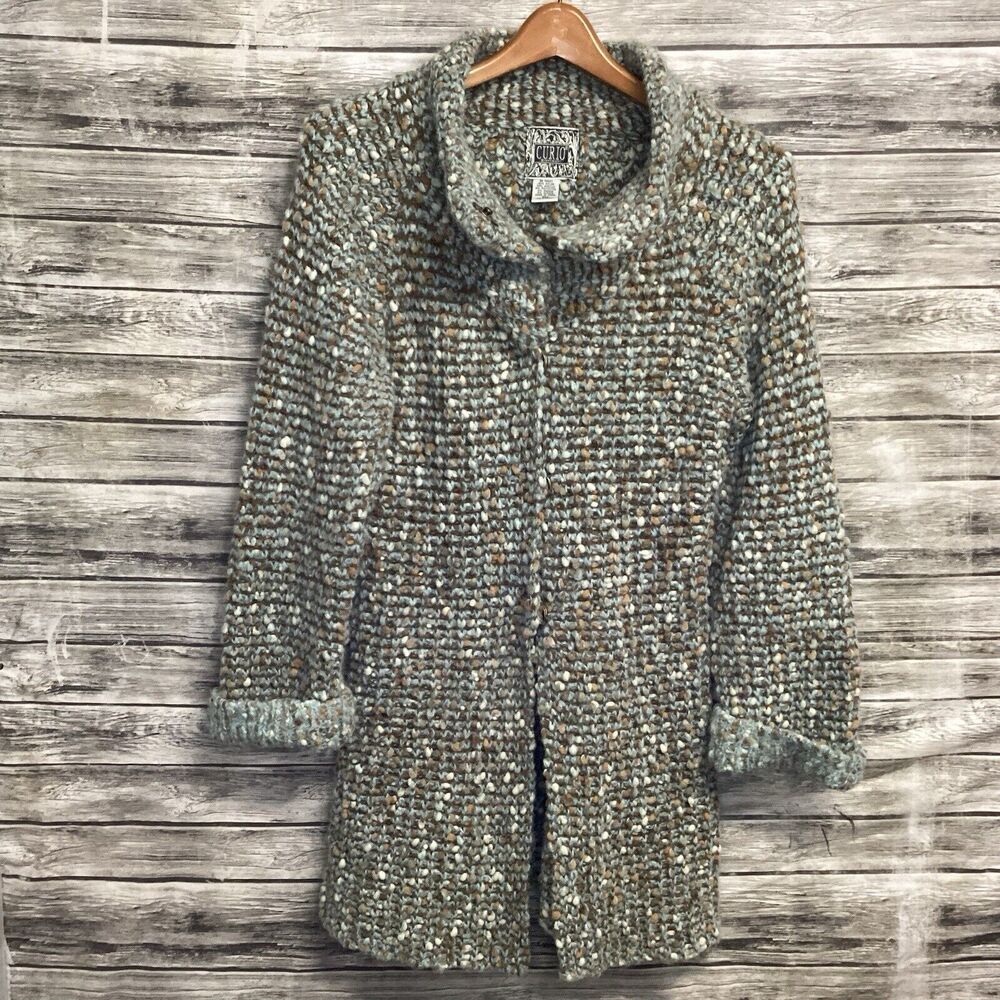 Curio Anthropologie Cardigan Sweater Women Petite Medium Multicolor Chunky Knit